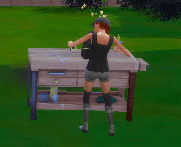 Linden using her new woodworking table